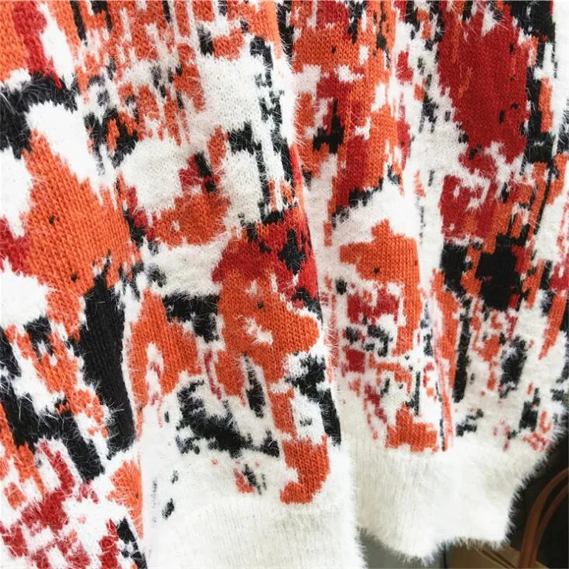 2019 осенний и зимний круглый воротник контрастного цвета Леопард свободные