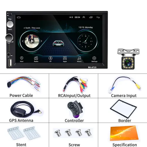 With 12 LED Camera Podofo 2din Android8.1 " сенсорный экран автомобильный Радио мультимедийный плеер gps Nav Wifi MP5 зеркальное соединение аудио стерео для универсального - Цвет: With 12 LED Camera