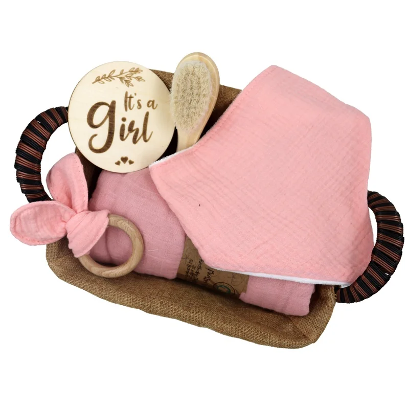 

Детский Прорезыватель-погремушка, из 100% органического хлопка, для новорожденных, подарочный набор в подарочной коробке, Набор щеток для ванной