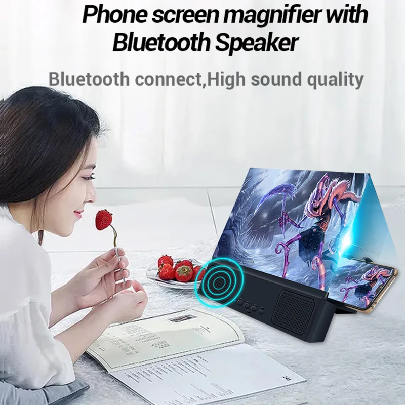1412 inch 3d mobile phone screen amplifier with bluetooth speaker enlarge hd video movie screen magnifier foldable desk bracket free global shipping