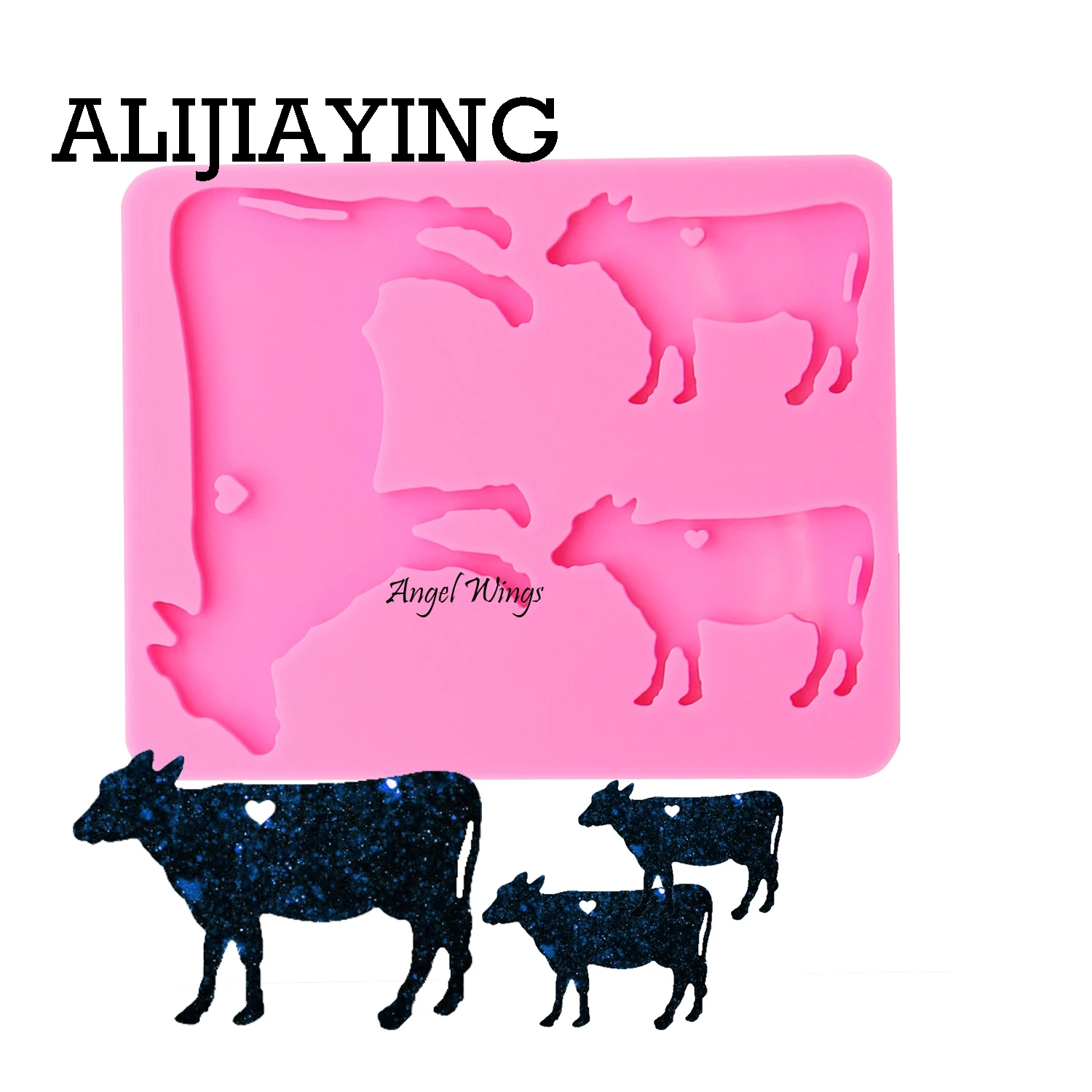 1pc Pink DY0104 DIY коровья семья форма силиконовая форма брелок форма силиконовая бык мать/пресс-форма фигурки ребенка для брелка - Цвет: 1pc Pink