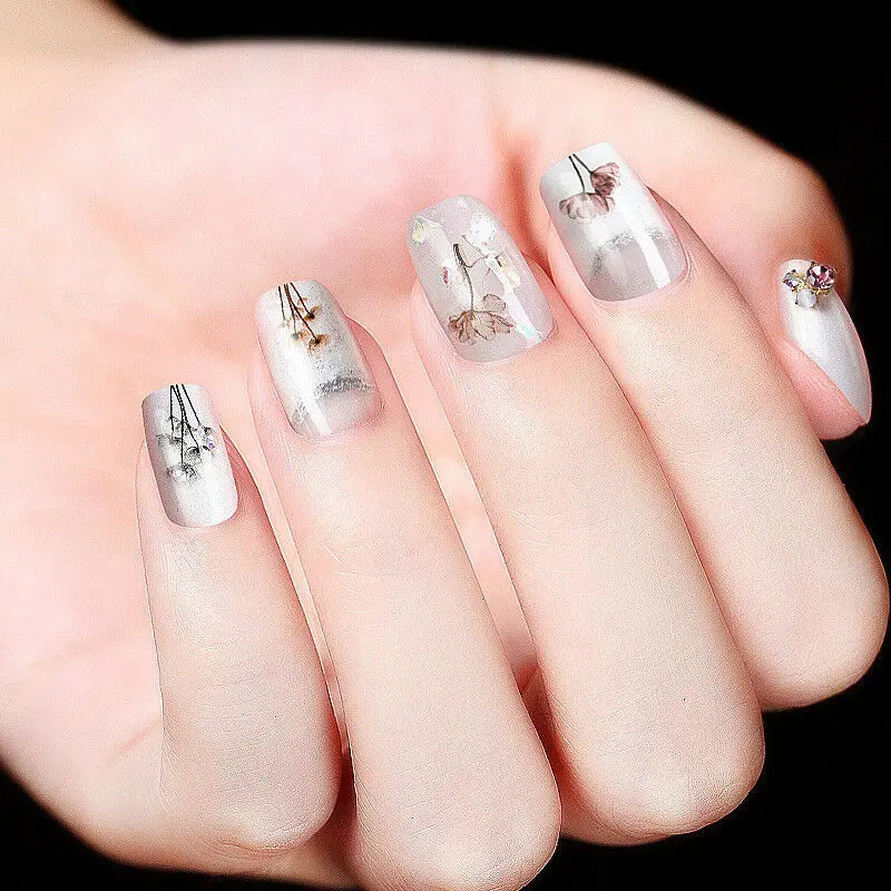 Цветок серии 3D наклейки для ногтей Клей Полный Обертывания воды транфер DIY Дизайн