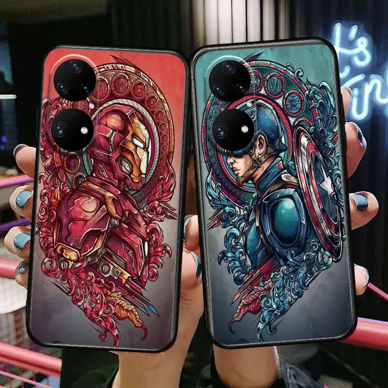 

Iron Man VS captain Phone Case For Huawei p50 P40 p30 P20 10 9 8 Lite E Pro Plus Black Etui Coque Painting Hoesjes comic fas