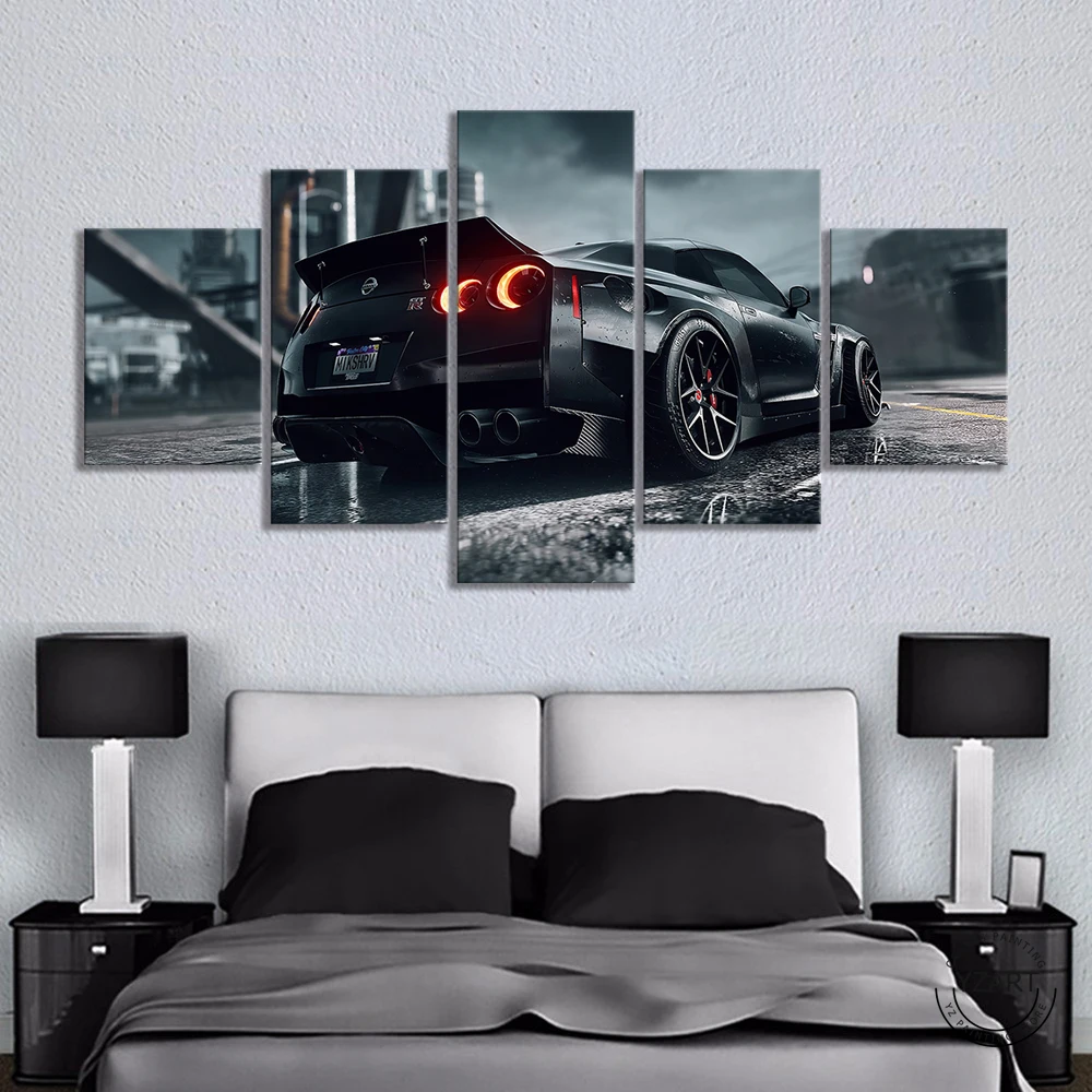 

5 шт. черная картина с изображением спортивного автомобиля Картина на холсте HD, постер с изображением роскошных гоночных автомобилей, Насте...