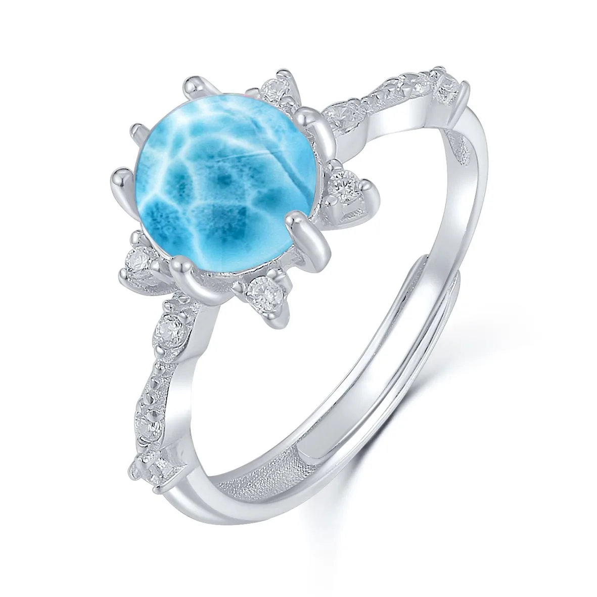 

925 sterling silver and cabochon gemstone jewelry natural larimar silver ring/Silver Larimar claw Ring