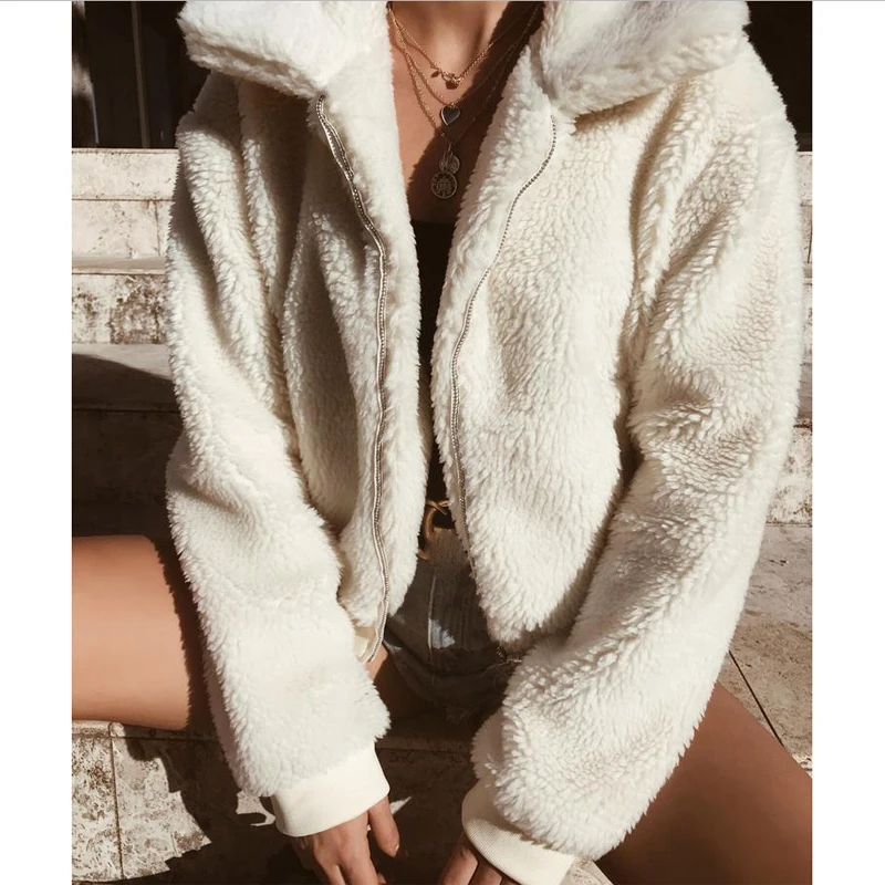 Для женщин толстый теплый плюшевый медведь карман флисовая куртка пальто на