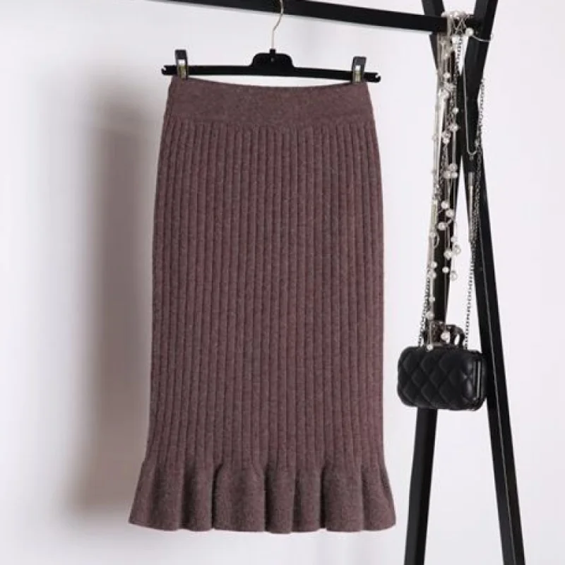 Женские хлопковые вязаные юбки 2019 Осень Зима повседневные эластичные стрейч