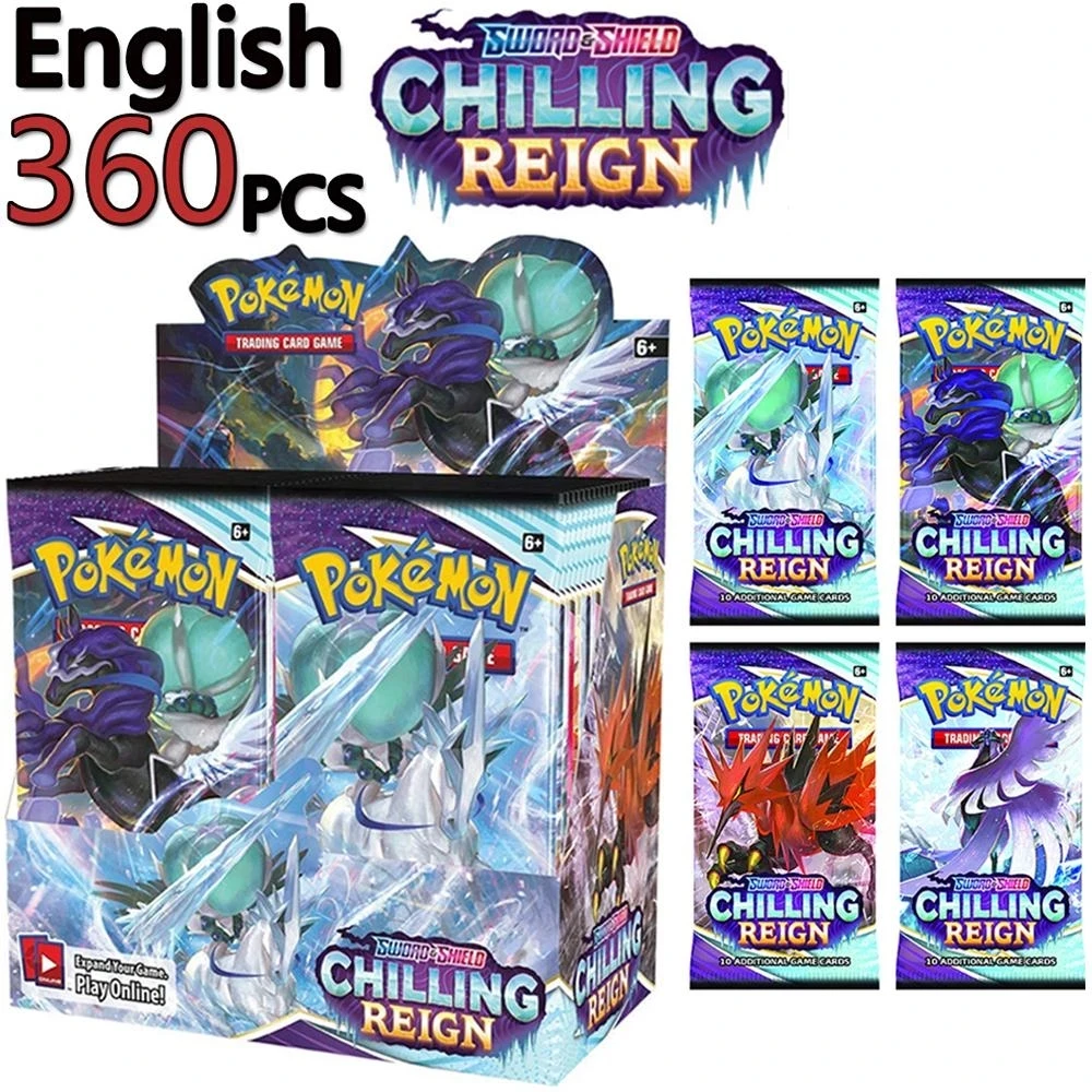 

360Pcs Pokemon Card TCG: Sword & Shield Chilling Reign Calyrex Vmax Card Booster Display Box Collection Card Toys