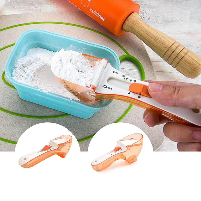 

Multi Purpose Spoons Cup Adjustable Measuring Spoon with Scale Handle PP Plastic Kitchen Gadgets Baking Accessories Tools