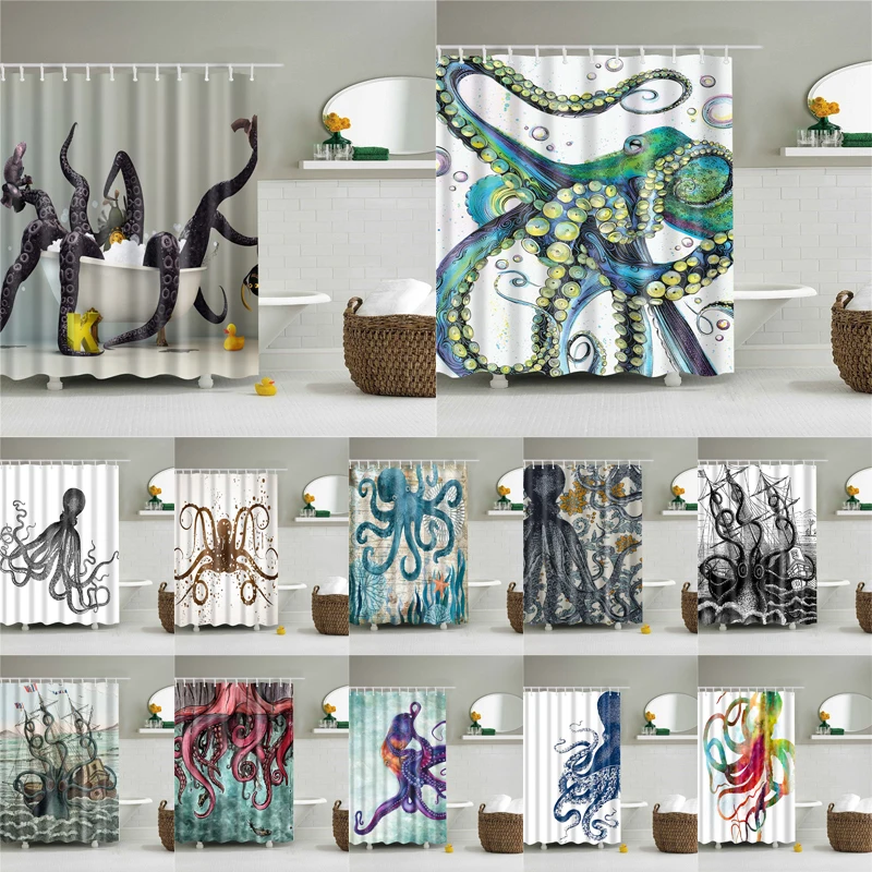 

Fashion Printing Octopus Shower Curtain Waterproof Polyester Shower Curtains Color Bathroom Custom Shower Curtains Dropshipping