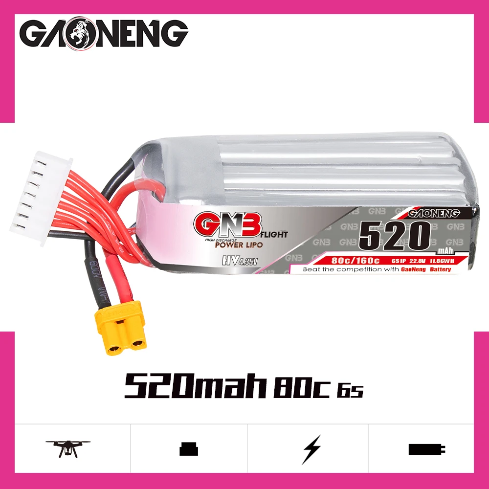 

Аккумуляторная батарея GAONENG GNB 6S, 520 мАч, 22,8 в, 80C/160C, 4,35 в