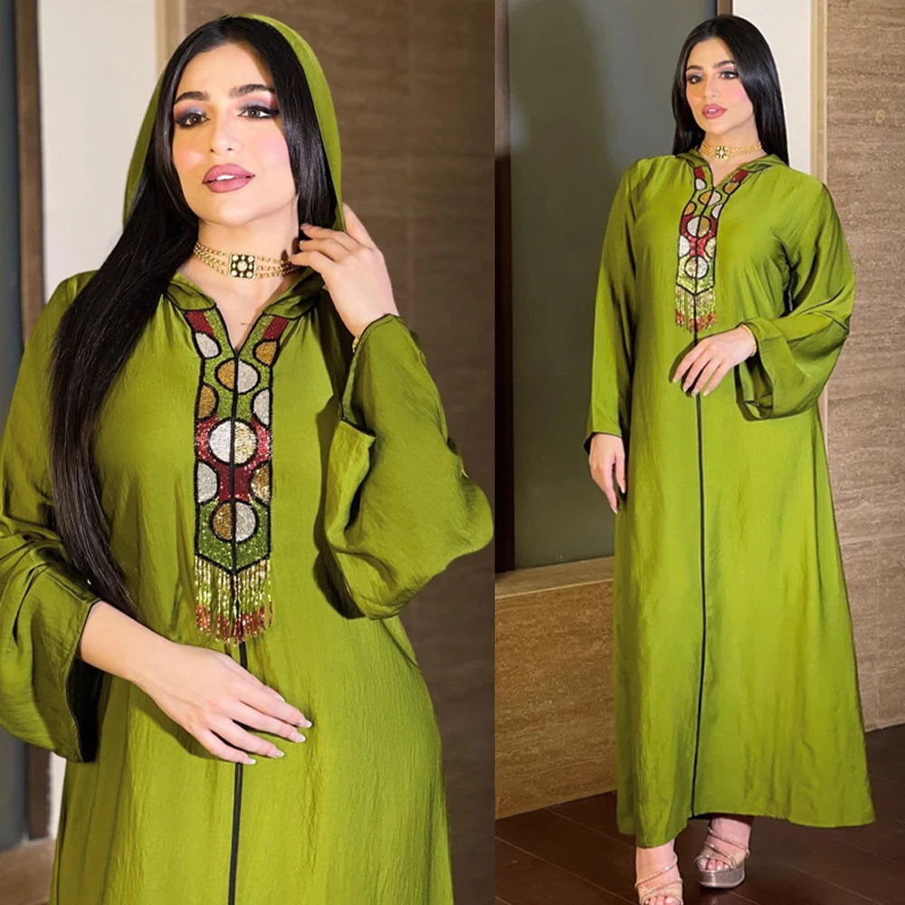 Платье-Кафтан MD с длинным рукавом, женское платье с капюшоном в марокканском стиле, 2022 мусульманские женские вечерние платья из Пакистана и ...