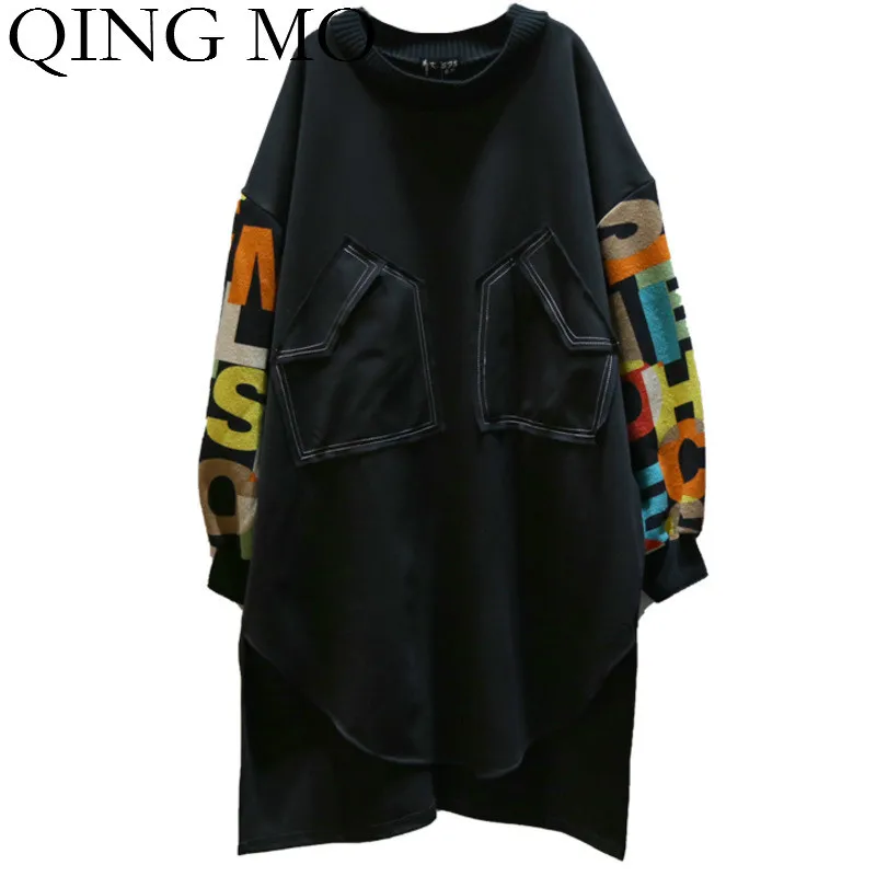 QING MO зимние теплые женские пуловеры платье размера плюс женское черное