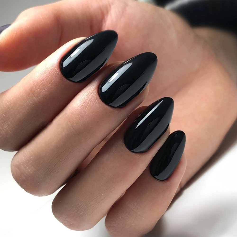 

24Pcs Shiny Black Short Stiletto False Nails For Design Press On Artificial Fake Fingernail DIY Lady Finger Tip Manicure Tools