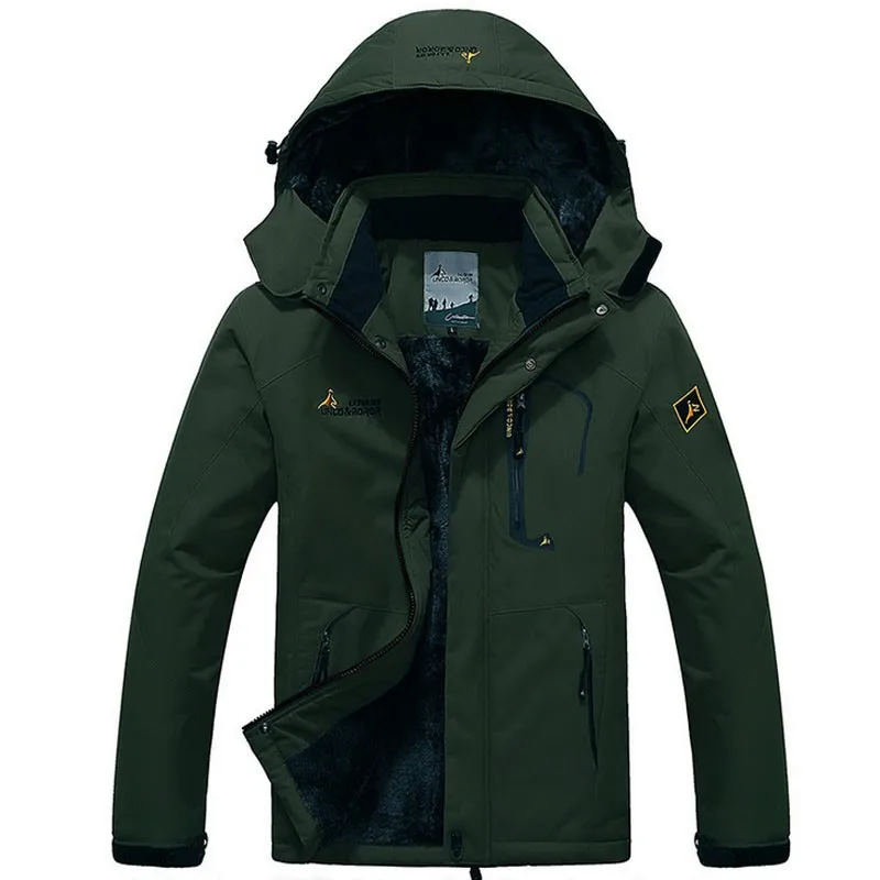 Мужская теплая куртка с капюшоном ветрозащитная водонепроницаемая размера плюс