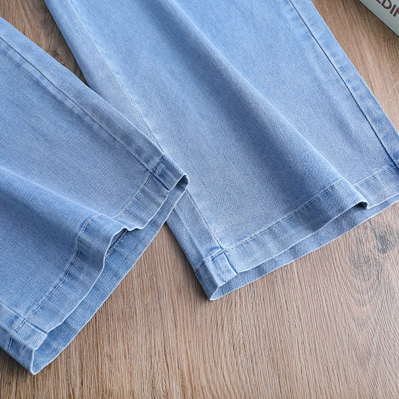 

New Women Straight Style Wide Leg Tencel Jeans Summer Thin Loose Droop Elasticity High Waist Denim Long Pants