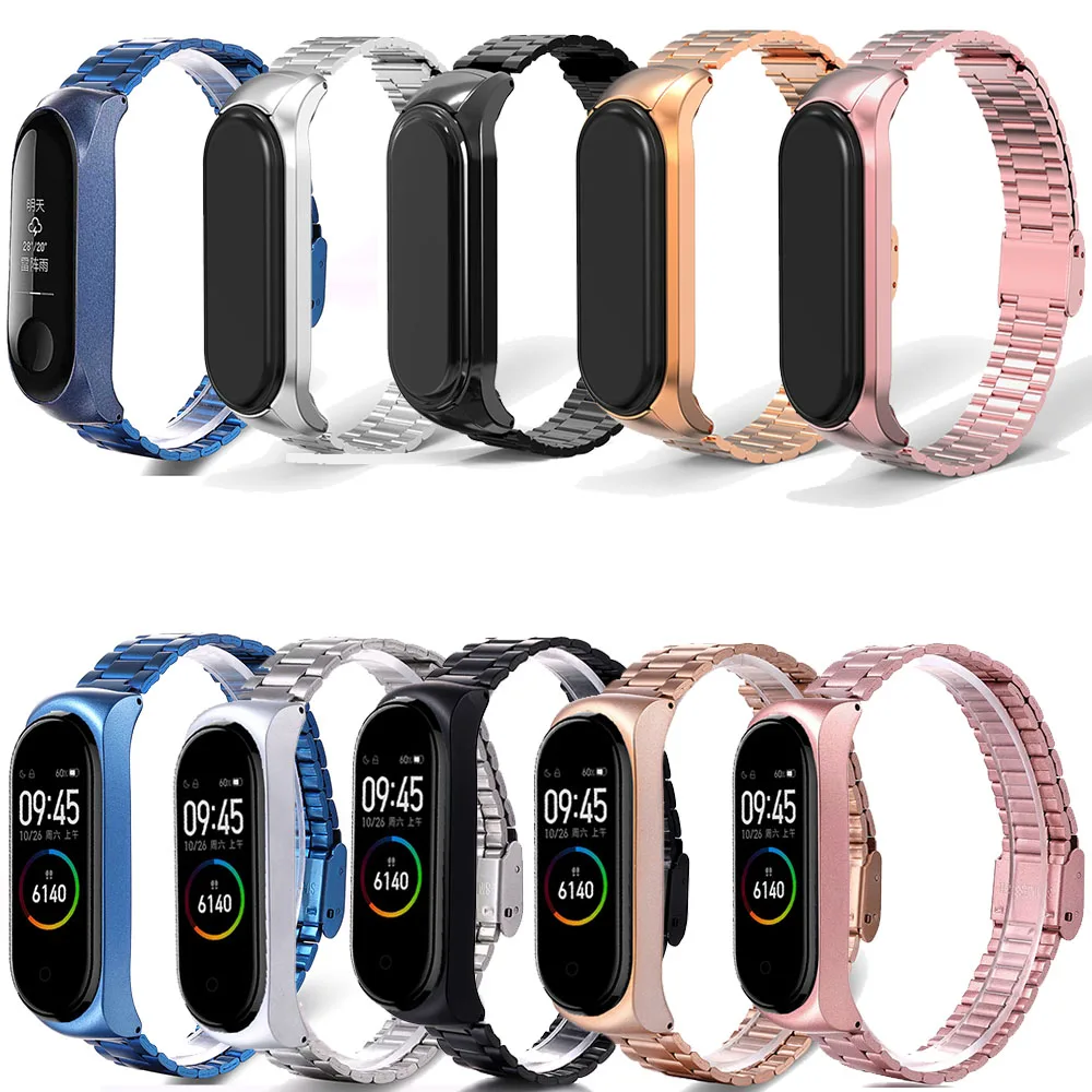Металлический ремешок для Xiaomi Mi Band 3/4/3/4 металлический из нержавеющей стали с