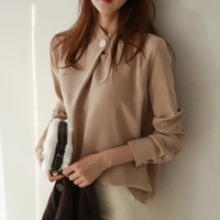 korean fashion white shirts womens all match office lady stand collar long sleeve button chiffon loose tops spring autumn 2021