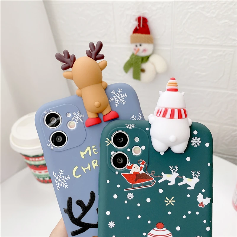 

Cute 3D Doll Cartoon Christmas Santa Reindeer Tree soft Phone Case for iphone 11 Pro Max 12 X XS XR 7 8 Plus SE 2020 cover gift