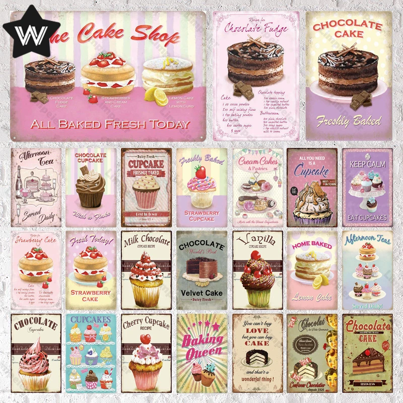 

Metal Plaque Sign Chocolate Cake Metal Poster Tin Plate Delicious Dessert Wall Sticker Tin Plate Vintage Wall Stickers for Decor