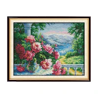 vase with distant mountains stamped cross stitch kits count print canvas 14ct 11ct dmc diy handmade embroidery needlework crafts