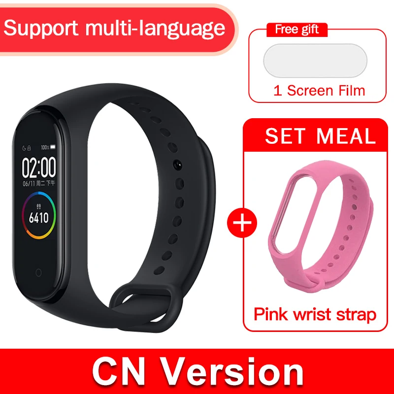 CN Add pink Strap Глобальная версия,, xiaomi mi band, 4 цвета, экран,, новейший музыкальный умный Браслет, пульсометр, фитнес, 135 мА/ч, bluetooth 5,0 - Цвет: CN Add pink Strap