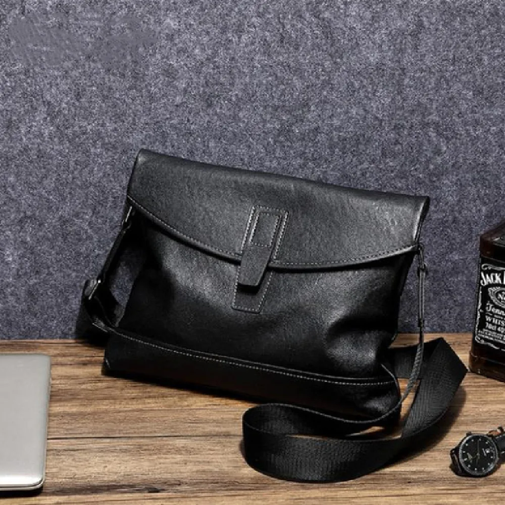 

Men's shoulder bag fashion sports leather cross-body bag soft leather backpack men's simple atmosphere solid color casual bag