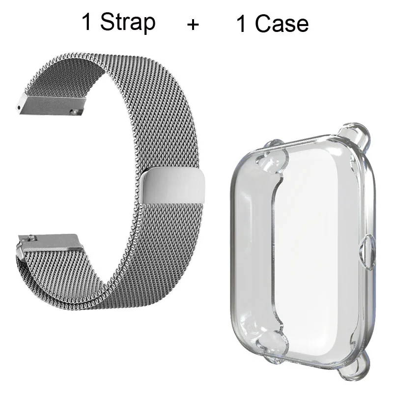 Silver-Transparent Для Xiaomi Amazfit Bip Bit Lite браслет ремешок из Миланского нержавеющей стали ремешок для часов защитный чехол для экрана - Цвет: Silver-Transparent
