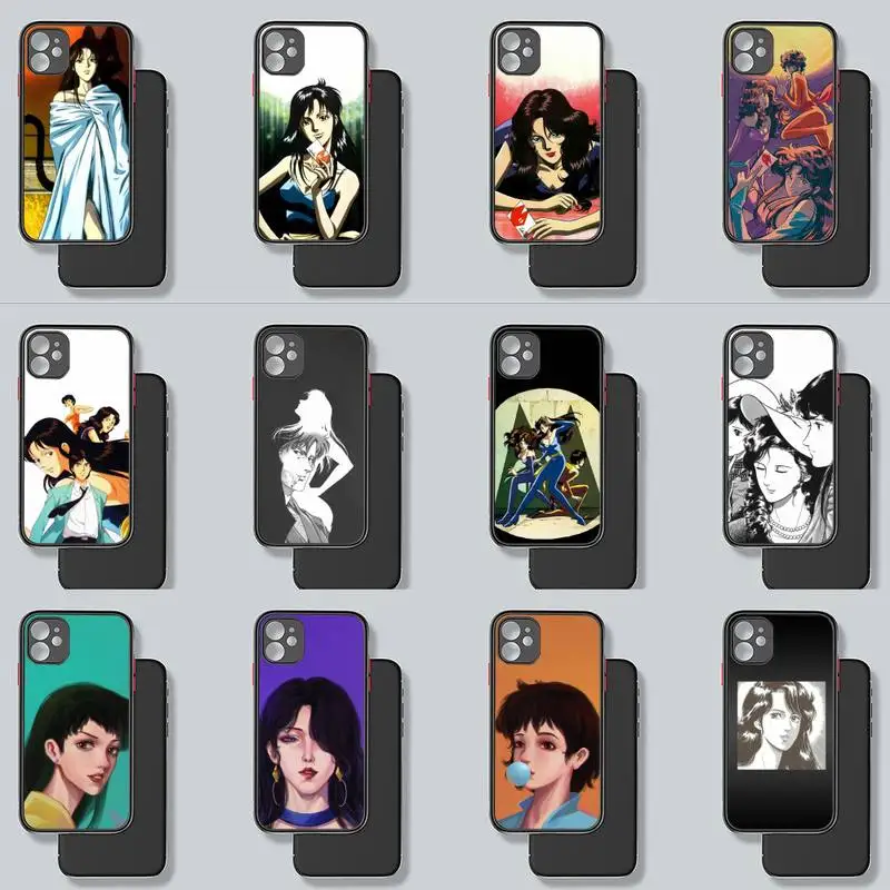 

Cats Eye Anime Cartoon Retro Phone Case Black Color Matte Transparent For iPhone 13 12 11 Mini Pro Max X XR XS 7 8 Plus Cover