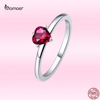 bamoer romantic red love ring genuine 925 sterling silver heart ring exquisite shiny zircon valentines day jewelry gifts gxr389