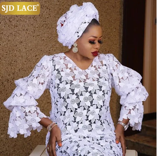 SJD кружева чистый белый африканская кружевная ткань вышивка водорастворимый