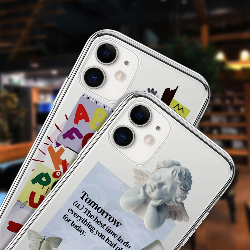 Fashion Plaster Phone Case For iPhone 13 12 11 Pro Max XS Max 7 8 Plus 6 6s X XR SE 2020 12 Mini Funny Letter Fundas Back Cover