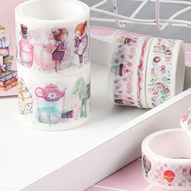 Винтажная декоративная клейкая лента Kawaii маскирующая Милая мультяшная васи для
