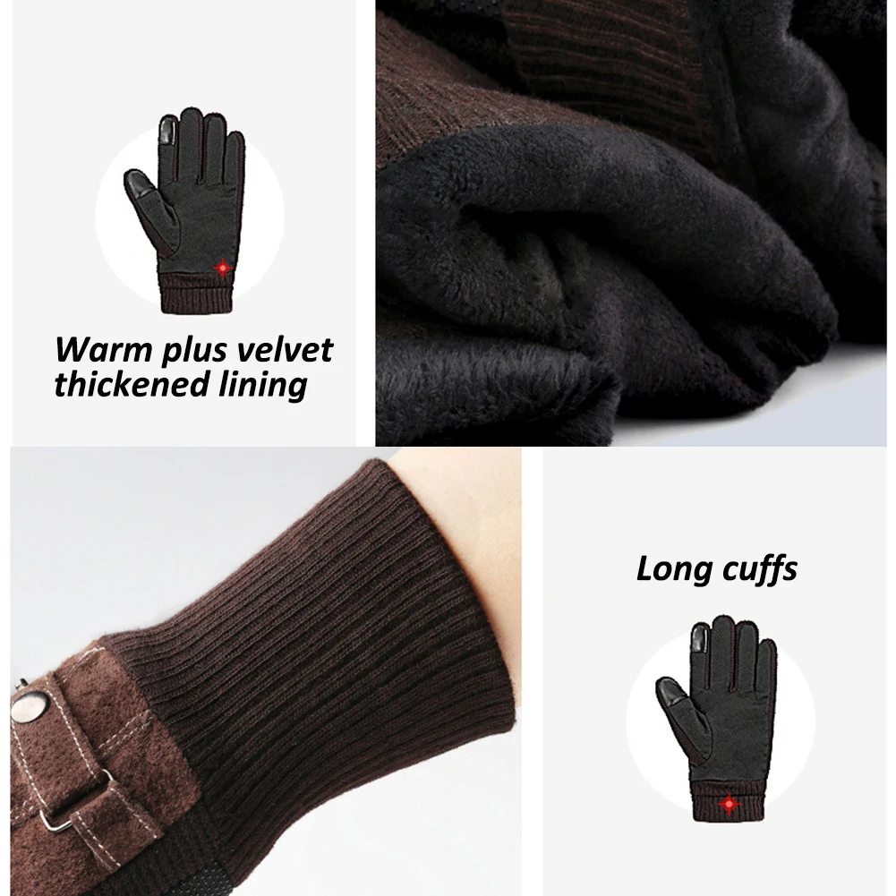 Мужские зимние перчатки из искусственной кожи с сенсорным экраном толстые для