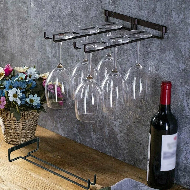 

1/2Pcs Wine Glass Cup Holder Hanging Rack Storage Counter Bar Home Wall Mounted Wine Champagne Glass Cup Hanger Racks Holder