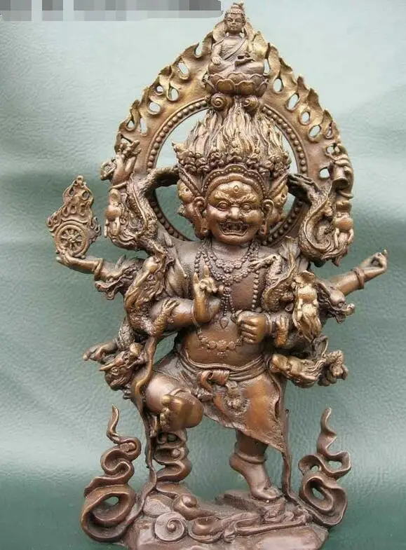 Тибетский Буддизм Чистая медь и бронза 6 Руки Махакалы гневный божество статуя