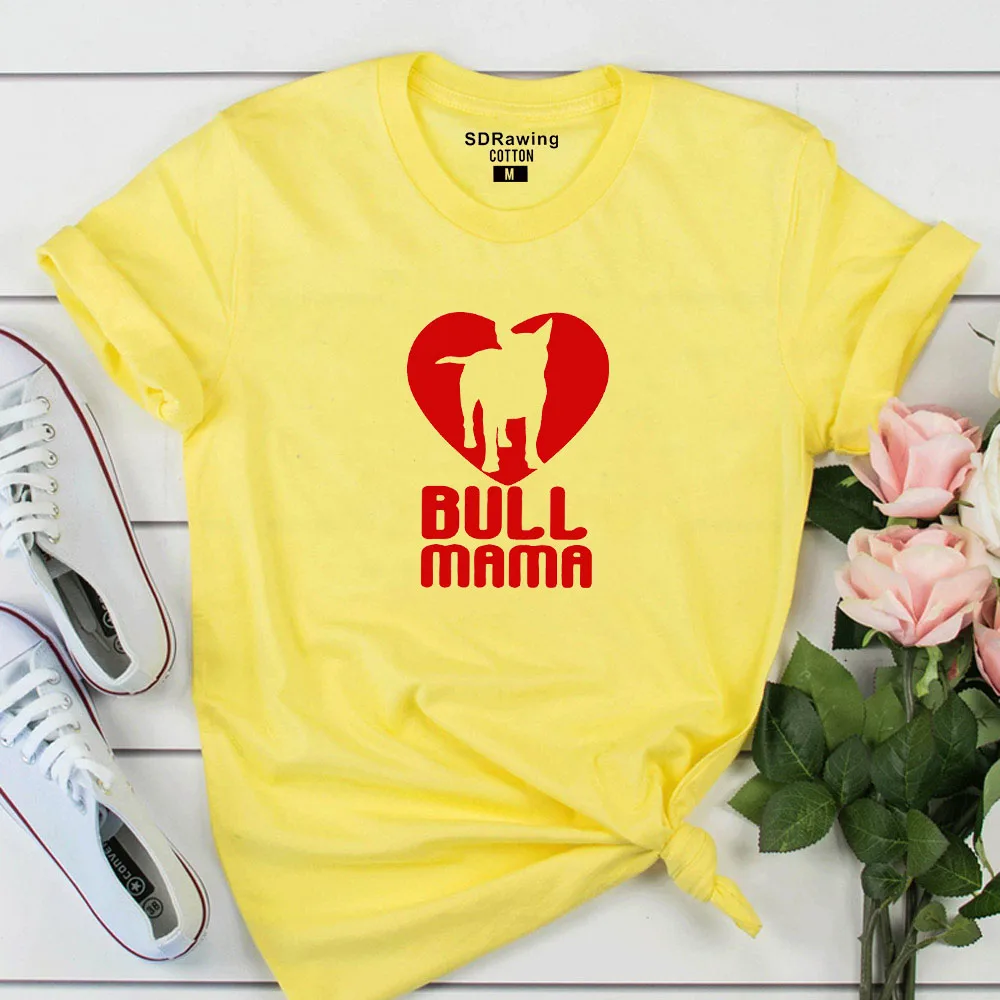 Женская футболка с фотографией терьера Bull Mama ручная Футболка с принтом Bullterrier lover gift idea Psiakrew Женская футболка из хлопка