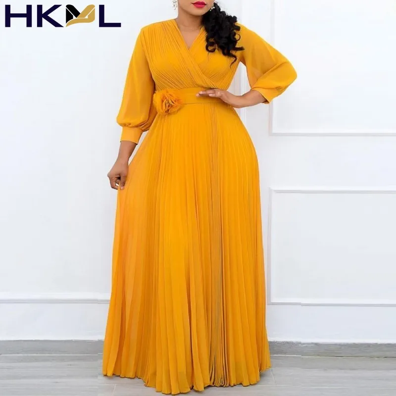 

Платье-макси с V-образным вырезом и длинным рукавом