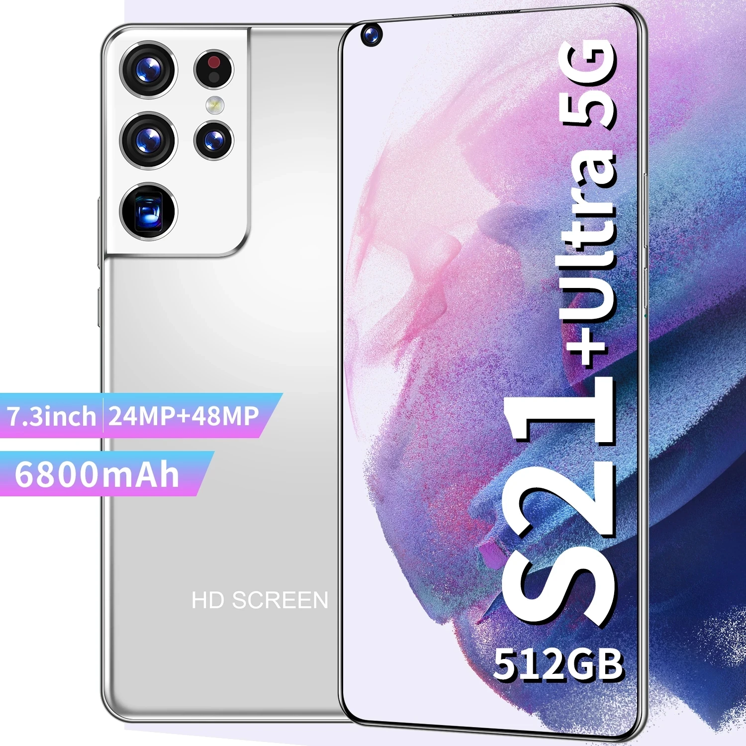 

Global Version S21 Ultra 7.3Inch Smartphone Android10 HD Screen 6800mAh 12+512GB 24+48MP 2SIM Fingerprint Face ID 4G5G Cellphone
