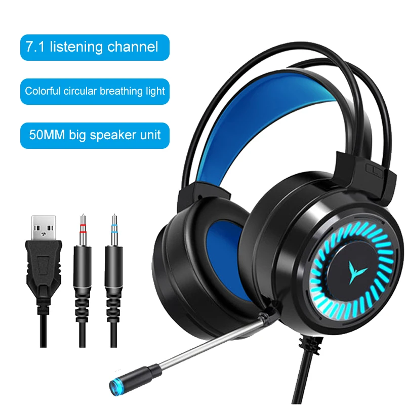 

Игровые наушники с микрофоном и Цветной подсветкой, 3,5 мм, USB