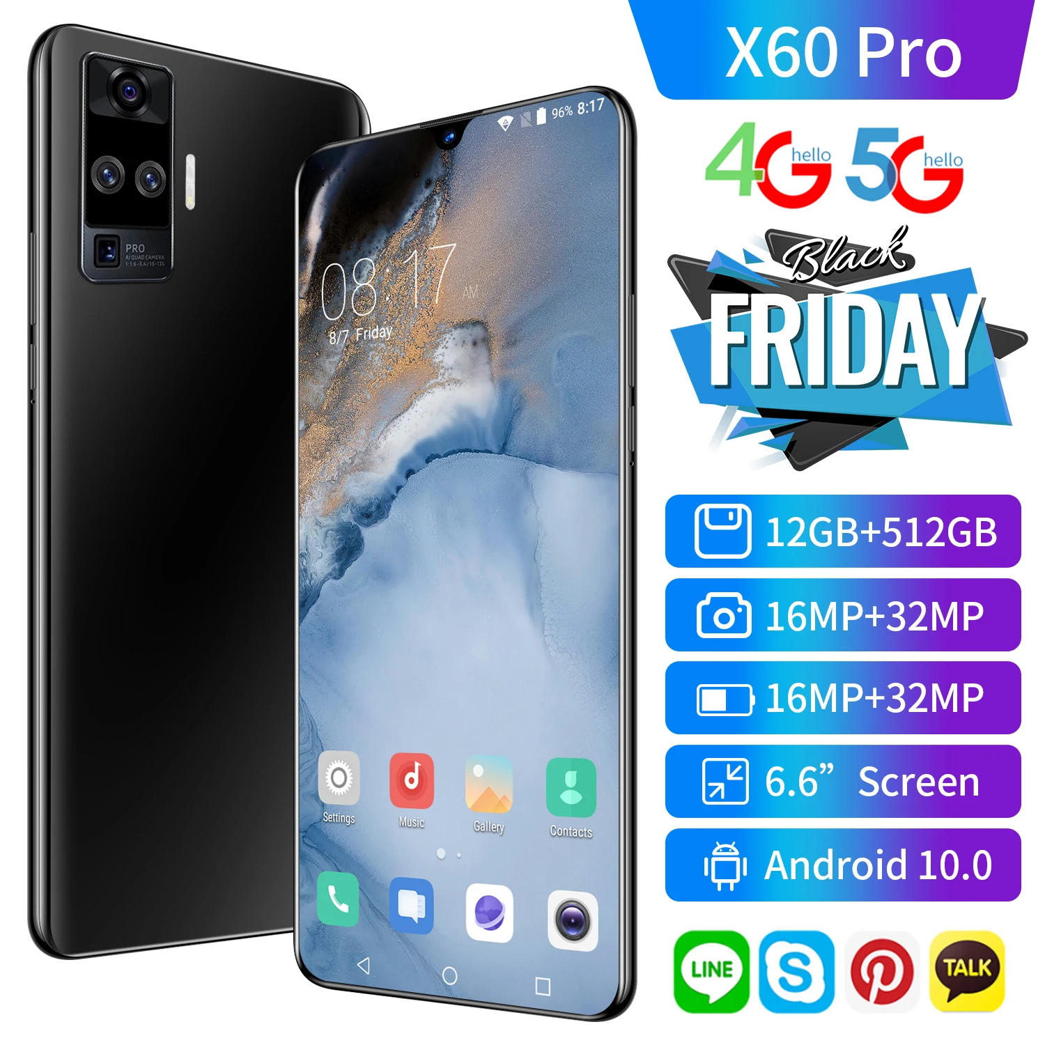 Глобальная версия X60 Pro 6 &quotсмартфон 12 Гб + 512 5000 мАч Android 10 0 Snapdragon 865 Quad Камера 32MP 5G LTE