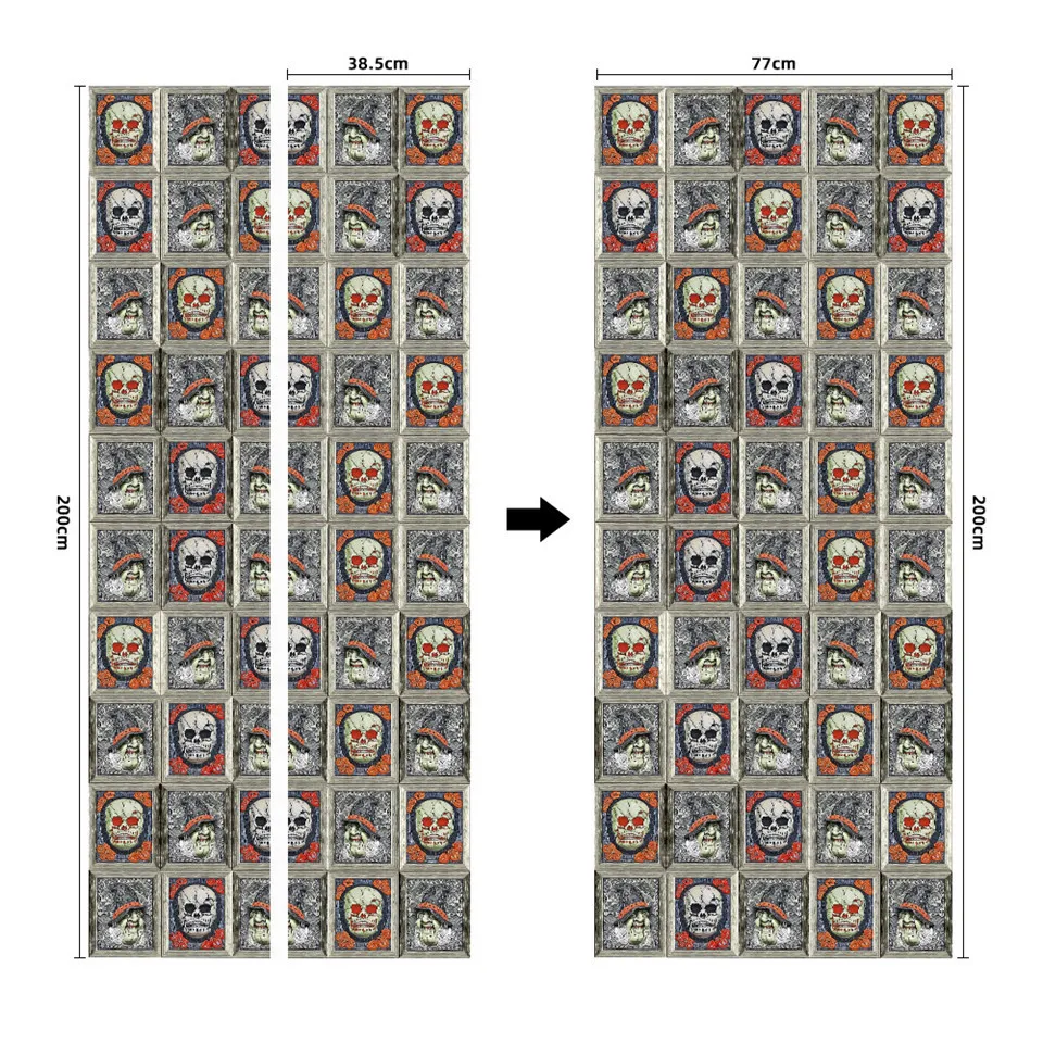 

90x200cm Halloween Wallpaper Pumpkin Skull 3D Door Sticker Self Adhesive PVC Poster For Living Room Decoration Home Party Decor