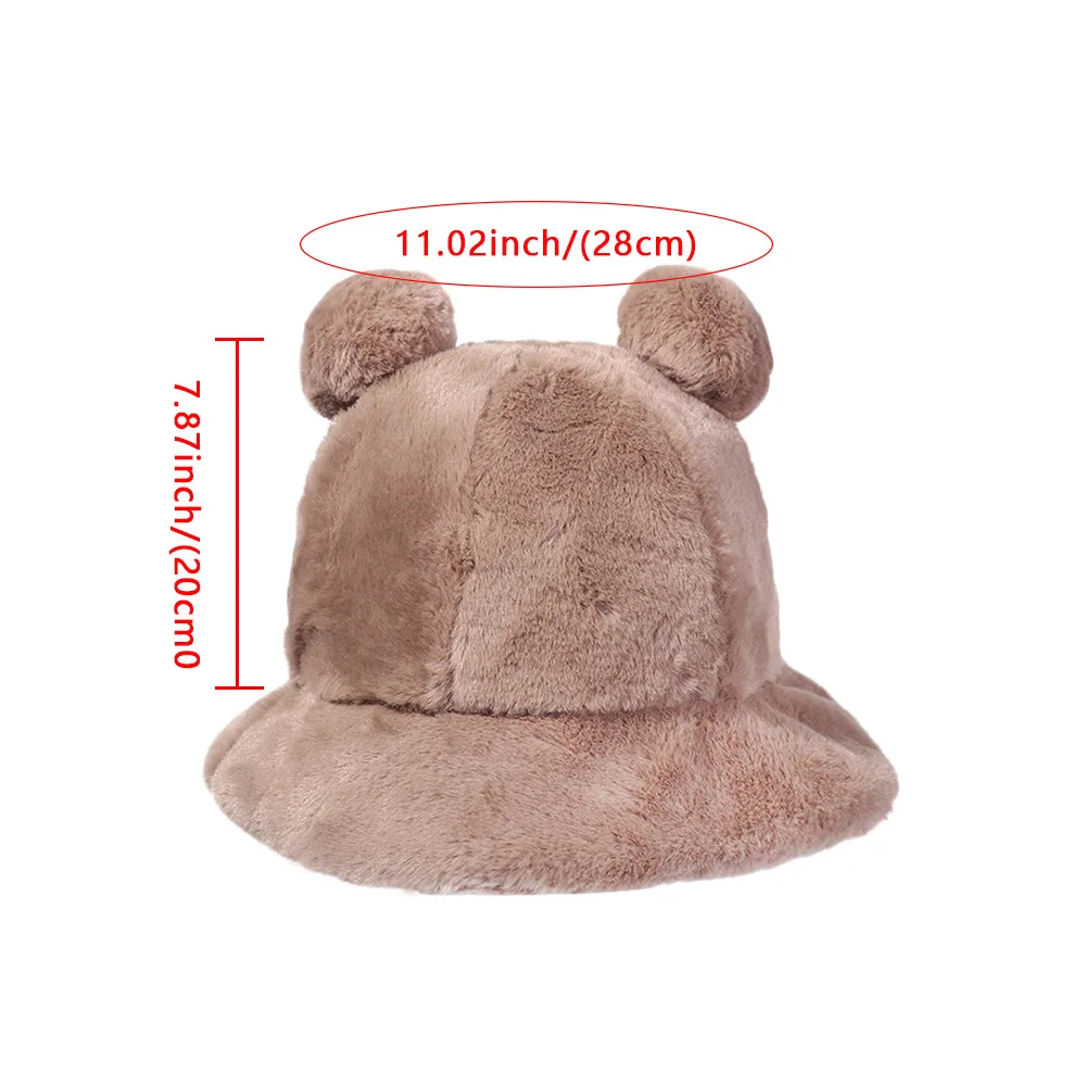 

Fashion Autumn Winter Leopard Fur Bucket Hat Bear Ear Ball Plush Fisherman Hat Soft Warm Thick Basin Hat Protection Bucket Hats