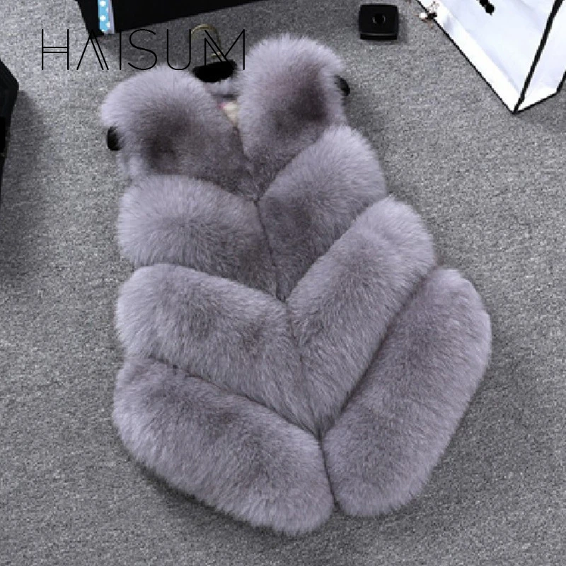 Шуба Haisum Женская теплая из искусственного меха лисы с треугольным вырезом 2019|fur