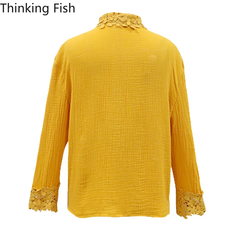 

Long Sleeve Women Blouse, Sexy Bohemia Hollow Lace Shirt Office Ladies Leisure Loose Yellow Coat of Women In The Summer of 2020