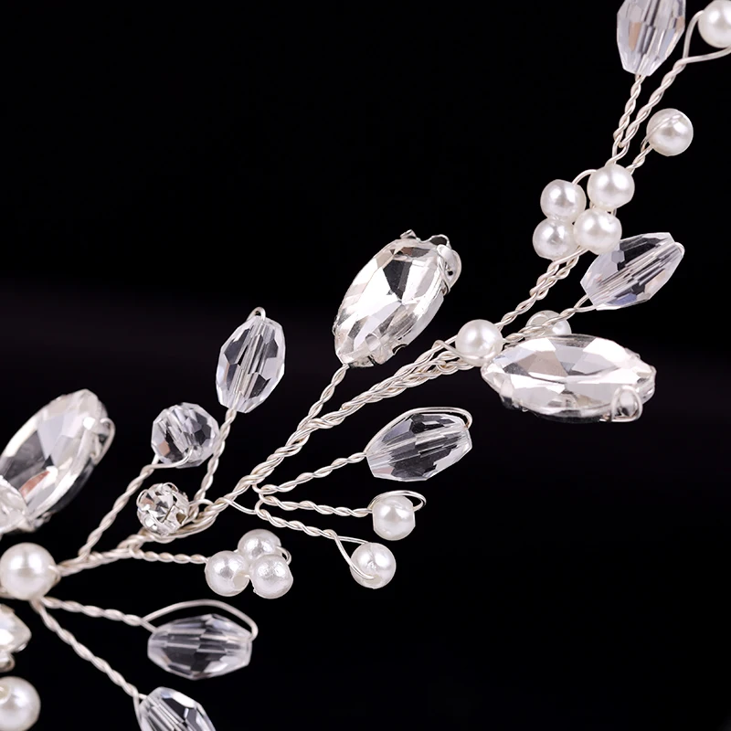 

Handmade Pearls Wedding Hair Accessories Silver Color Tiara Hair Combs For Women Cheap Hair Band Bridal Hair Jewelry Headpiece