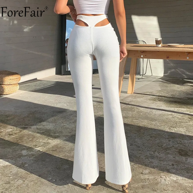 Женские трикотажные брюки Forefair Белые Повседневные Облегающие расклешенные с