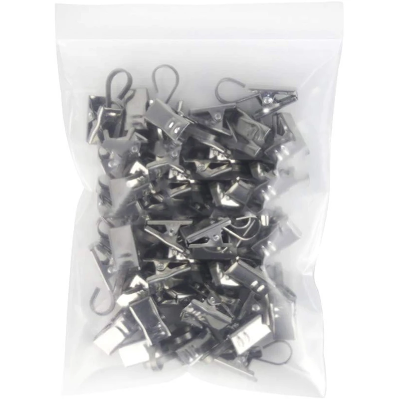 

50 PCS Stainless Steel Curtain Clips with Hook for Curtain Photos Home Decoration Outdoor Party Wire Holder