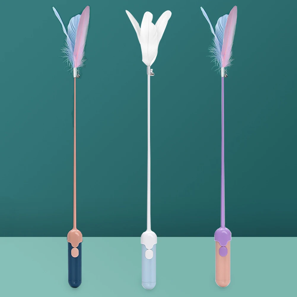 

Cat Teaser Wand Feather Stick Chewing Teeth Long Handle Intelligence Trainning Entertainment Toy with Laser Light