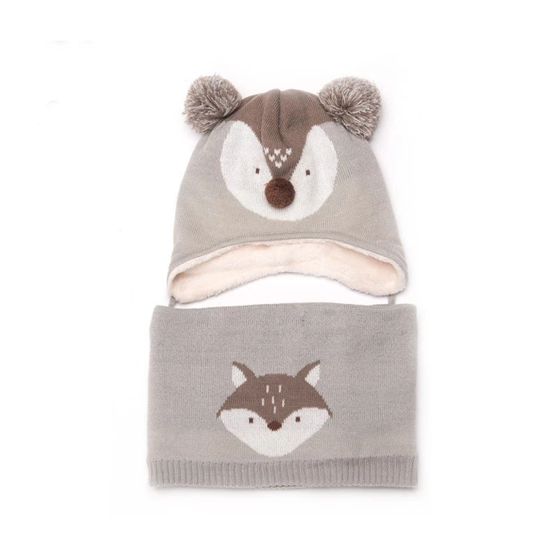 Lemonkid 2Pcs/Lot Baby Winter Hat Scarf Cartoon Fox Cap Children Warm For Boys Suit Beanie Velvet Girl | Детская одежда и обувь